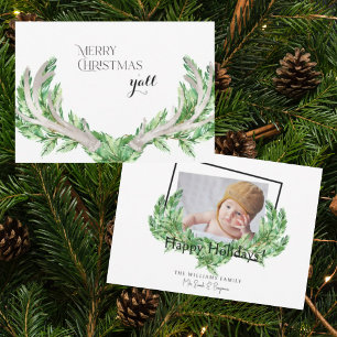 Merry Christmas Y'all Photo Holiday Antlers Card