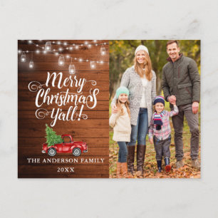 Merry Christmas Y'all  Photo Lights Wood Truck Postcard