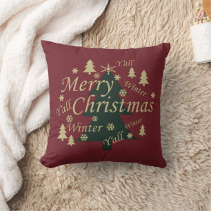 Merry Christmas yall pine tree decorated Cushion