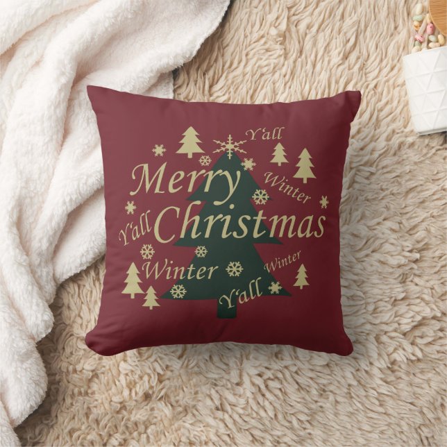 Merry Christmas yall pine tree decorated Cushion (Blanket)