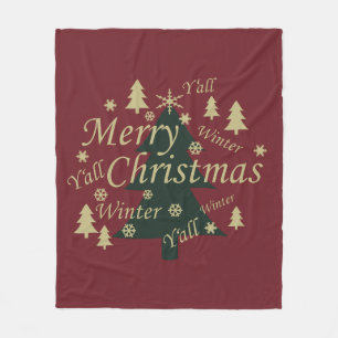 Merry Christmas yall pine tree decorated Fleece Blanket