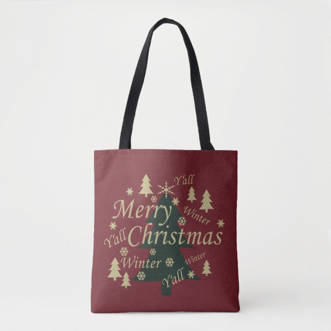 Merry Christmas yall pine tree decorated Tote Bag (Front)