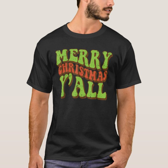 Merry Christmas Yall Retro Groovy Xmas Men Women K T-Shirt (Front)