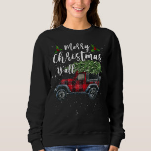 Merry Christmas Y'all Retro Red Plaid Car Christma Sweatshirt