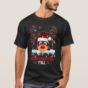 Merry Christmas Y'all Rudolph Deer Buffalo Plaid T-Shirt