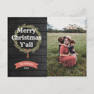 Merry Christmas Yall Rustic Holiday Photo Postcard
