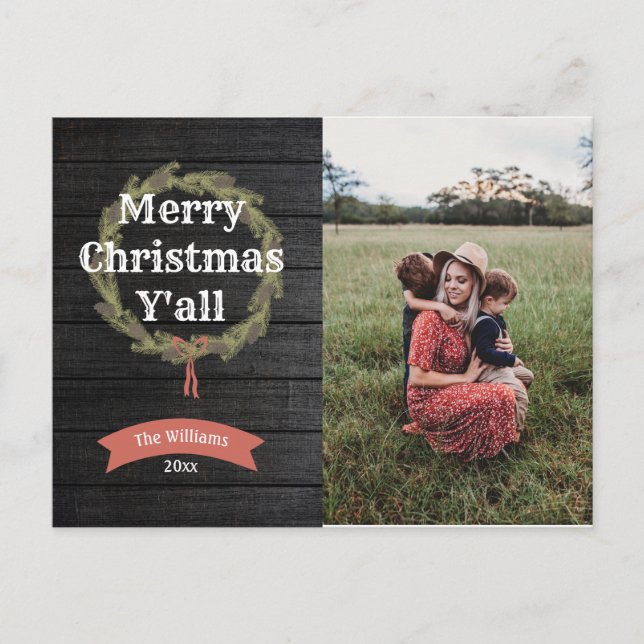 Merry Christmas Yall Rustic Holiday Photo Postcard (Front)