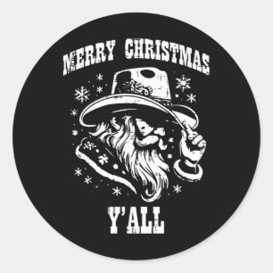 Merry Christmas Yall Santa Cowboy Xmas Country Men Classic Round Sticker