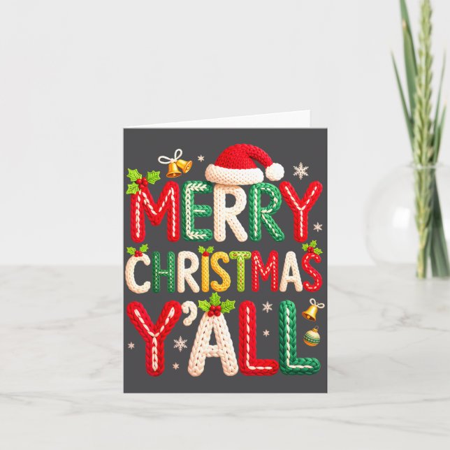 Merry Christmas Y'all Santa Crochet Knitting Quilt Card (Front)