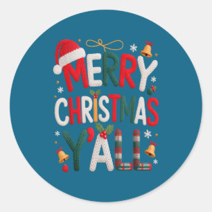 Merry Christmas Y'all Santa Hat Crochet Knitting Q Classic Round Sticker