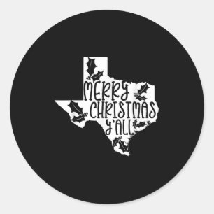 Merry Christmas Yall Texas Mistletoe White Graphic Classic Round Sticker