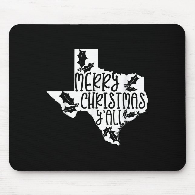 Merry Christmas Yall Texas Mistletoe White Graphic Mouse Pad (Front)