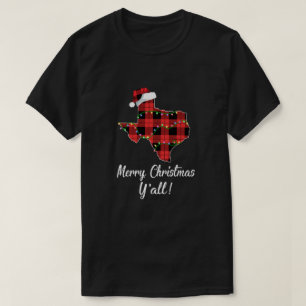 Merry Christmas Y'all Texas State Red Plaid Gift T-Shirt
