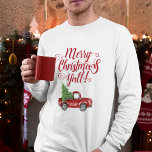 Merry Christmas Y'all Vintage Truck White Red T-Shirt<br><div class="desc">Merry Christmas Y'all - Watercolor Vintage Red Truck with Christmas Tree Men's Long Sleeve T-Shirt</div>