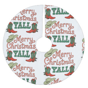 Merry Christmas Yall Western Country Cowboy Xmas Brushed Polyester Tree Skirt