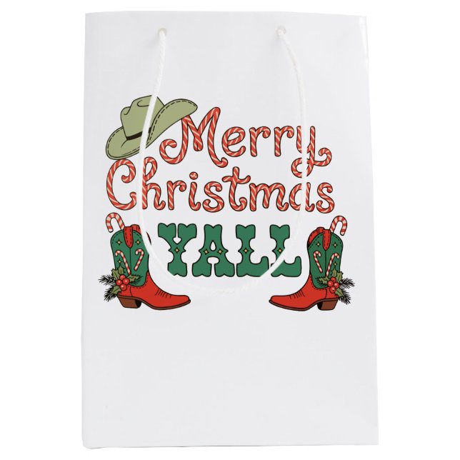 Merry Christmas Yall Western Country Cowboy Xmas Medium Gift Bag (Front)