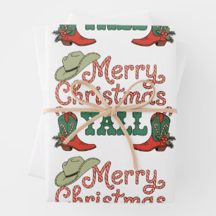 Merry Christmas Yall Western Country Cowboy Xmas Wrapping Paper Sheet