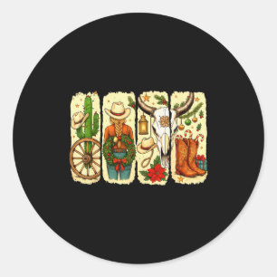 Merry Christmas Y'all Western Country Howdy Cowgir Classic Round Sticker