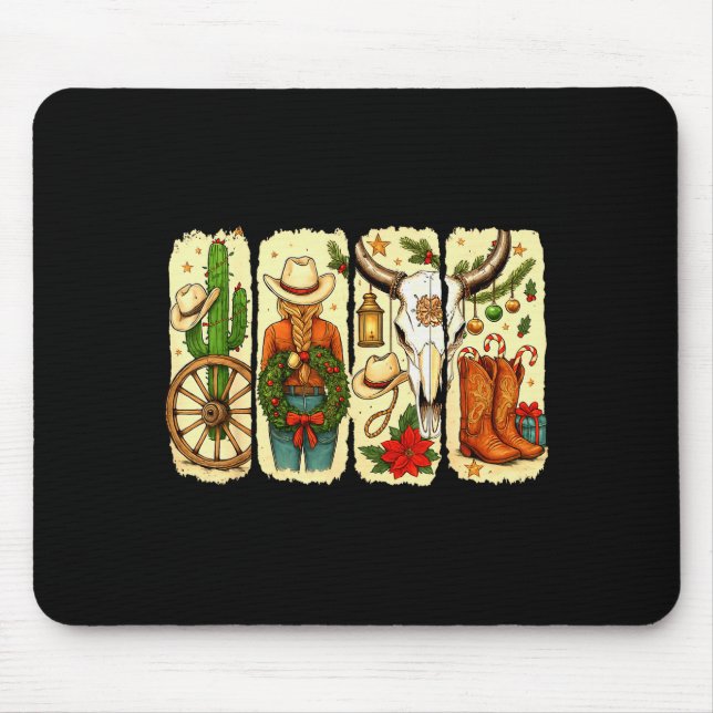 Merry Christmas Y'all Western Country Howdy Cowgir Mouse Pad (Front)