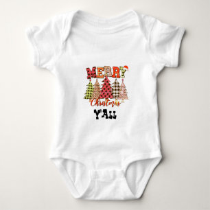 merry christmas y'all with plaid christmas trees T Baby Bodysuit