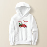 Merry Christmas Year Watercolor Vintage Red Truck