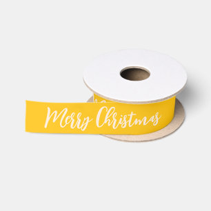Merry Christmas Yellow and White Traditional Satin Ribbon