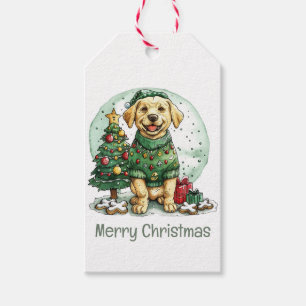 Merry Christmas Yellow Labrador Retriever Dog Gift Tags