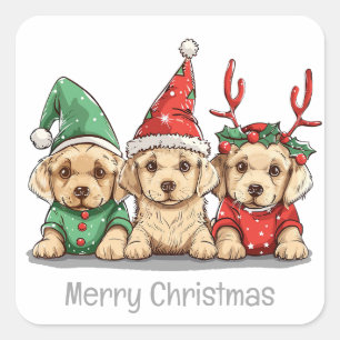 Merry Christmas Yellow Labrador Retriever Dogs Square Sticker