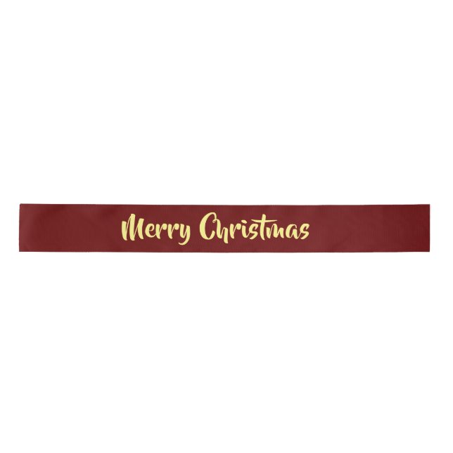 Merry Christmas yellow text on red Satin Ribbon (Front)