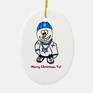 Merry Christmas Yo, Rapper Snowman Ceramic Ornament