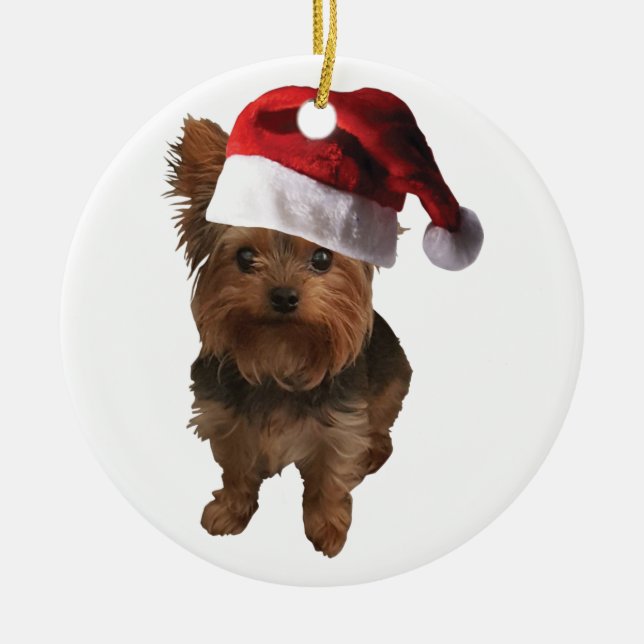 Merry Christmas Yorkie Ceramic Ornament (Front)