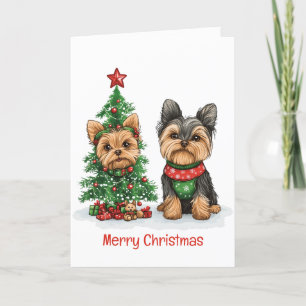 Merry Christmas Yorkie Dogs Holiday Card