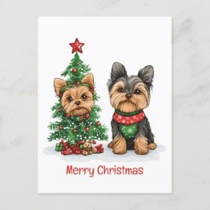 Merry Christmas Yorkie Dogs Holiday Postcard
