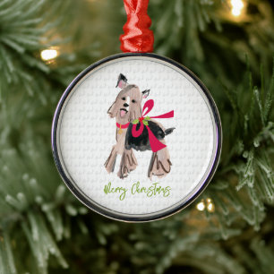 Merry Christmas Yorkie Small Dog Bow Holly Pets Metal Ornament