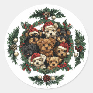 Merry Christmas Yorkshire Terrier Dogs Classic Round Sticker