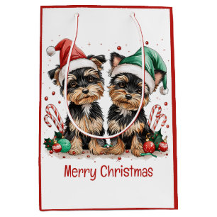 Merry Christmas Yorkshire Terrier Dogs Medium Gift Bag