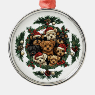 Merry Christmas Yorkshire Terrier Dogs Metal Ornament