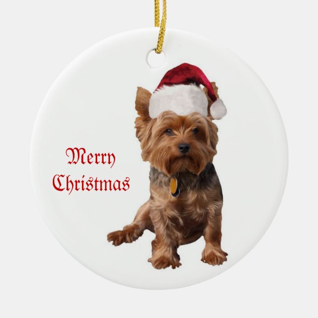 Merry Christmas Yorkshire Terrier Ornament (Front)