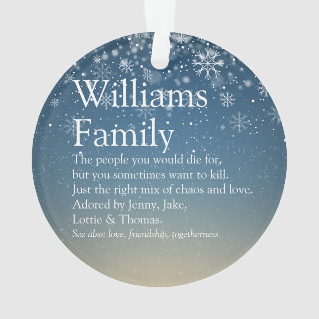Merry Christmas Your Family Definition Holiday Ornament (Back)