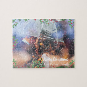 Merry Christmas, Your Photo and Family Name Jigsaw Puzzle