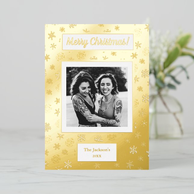 Merry Christmas! Your Photo & Family Names & Year  Foil Holiday Card (Standing Front)