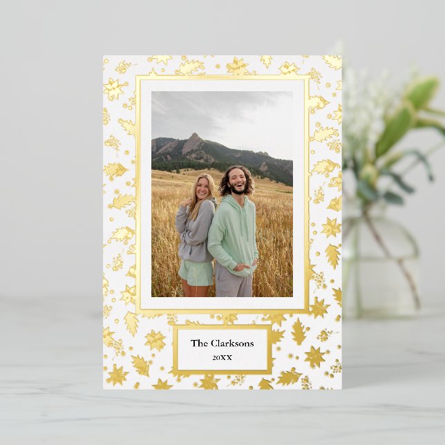 Merry Christmas! Your Photo & Family Names & Year  Foil Holiday Card (Standing Front)