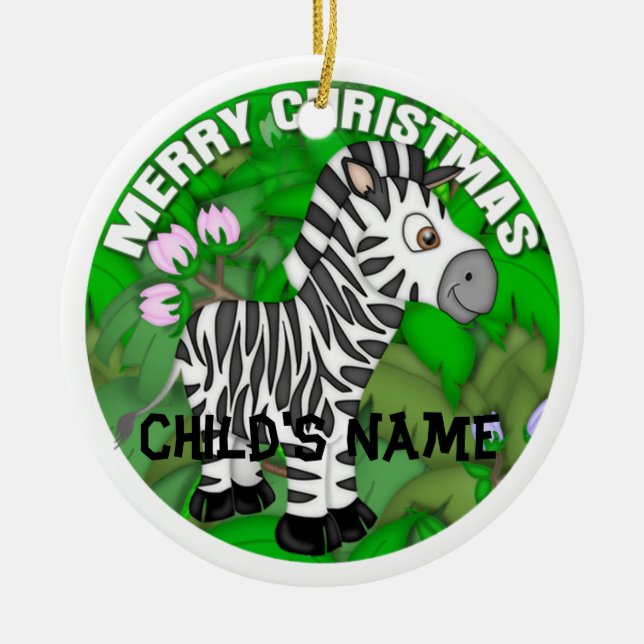 Merry Christmas Zebra Ceramic Tree Decoration (Front)