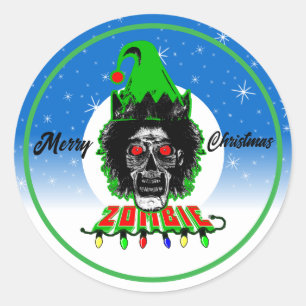 Merry Christmas Zombie Classic Round Sticker