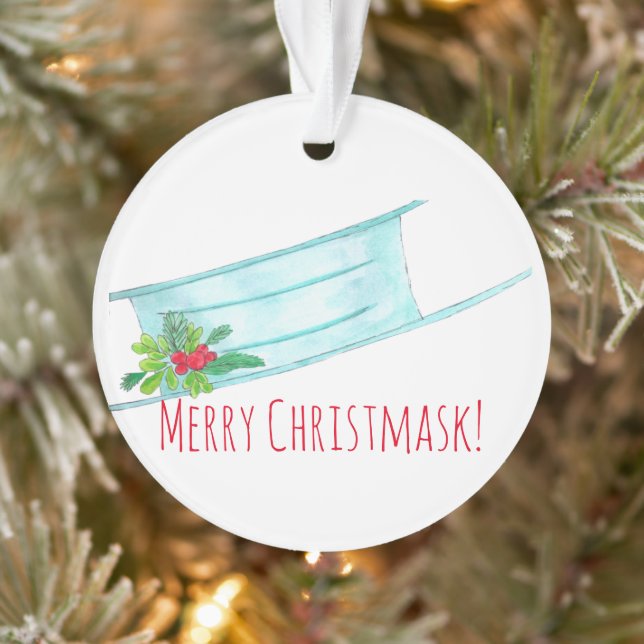 Merry Christmask Blue Face Mask Ornament (Tree)