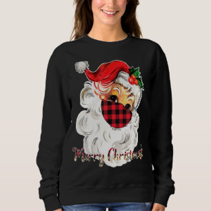 Merry Christmask Santa Face Wear Buffalo Plaid Mas Sweatshirt