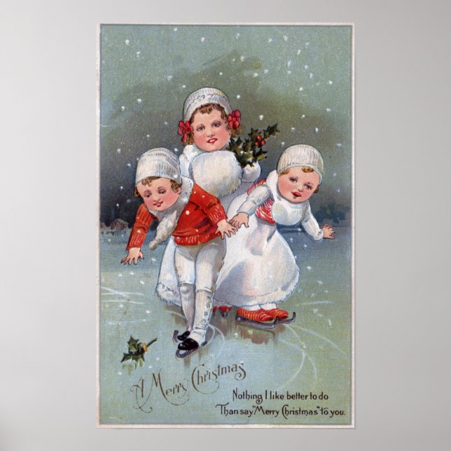 Merry ChristmasLittle Kids Ice Skating Poster (Front)