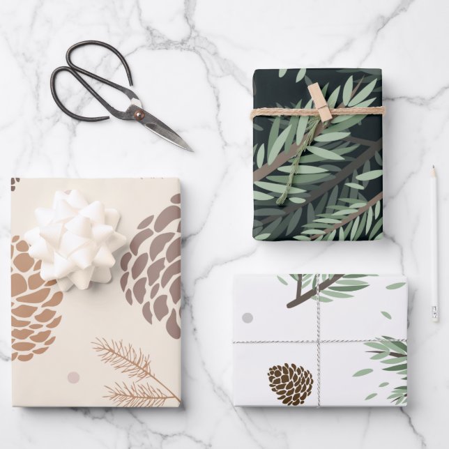 Merry Christmass pine corn Leaves tree Botanical  Wrapping Paper Sheet (Front)