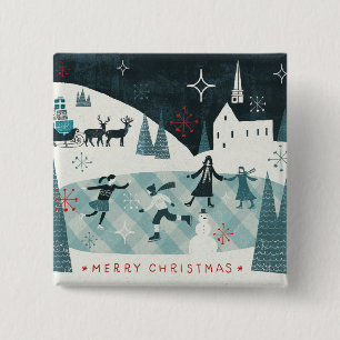 Merry Christmastime Skating Scene 15 Cm Square Badge