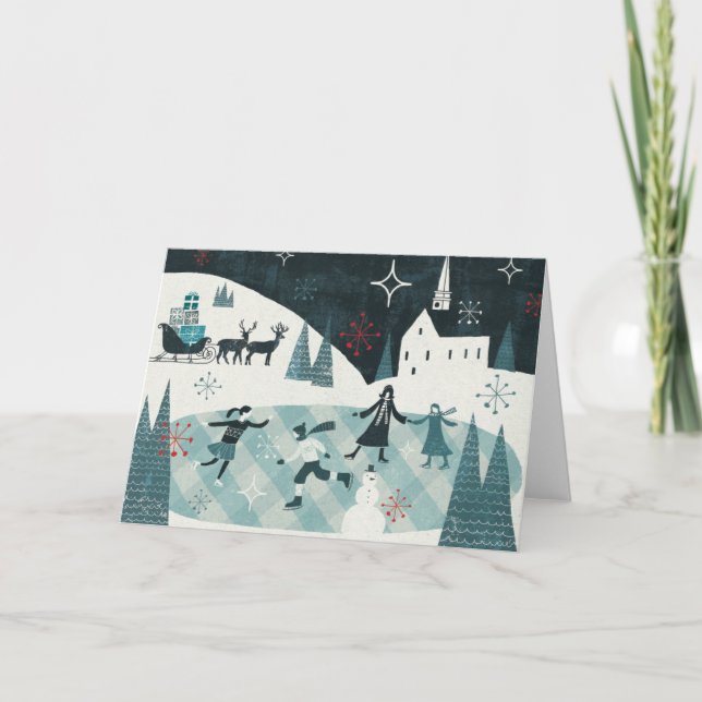 Merry Christmastime Skating Scene Holiday Card (Front)